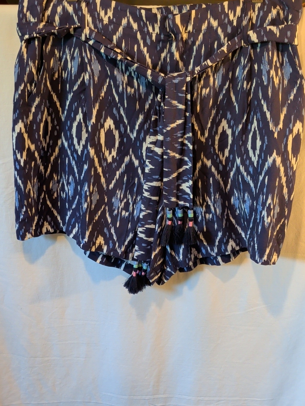 Tribal High Waist Ikat Print Shorts in Navy and Cream
